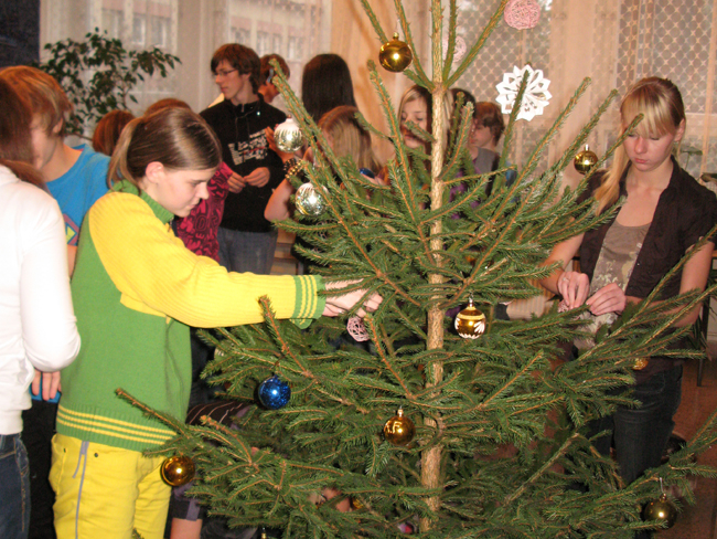 Školní vánoční stromek letos zdobili studenti 1. B